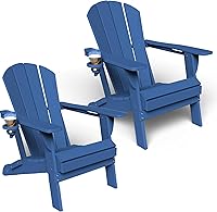 GLANC Folding Adirondack Chairs Set of 2 HDPE All-Weather Outdoor Patio Chairs with Cup Holders 380LBS Capacity Navy Blue