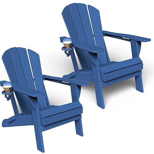 Folding Adirondack Chair Set of 2, HDPE All-Weather Outdoor Patio