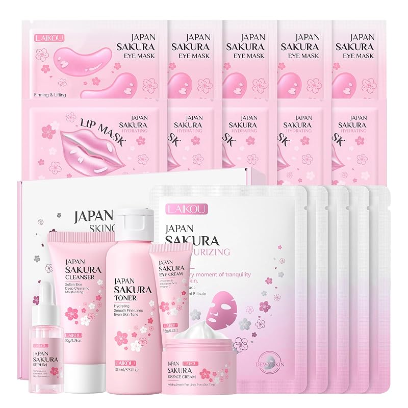 Kit de cuidados da pele LAIKOU SAKURA com máscaras facial, para olhos e para lábios, 20 peças