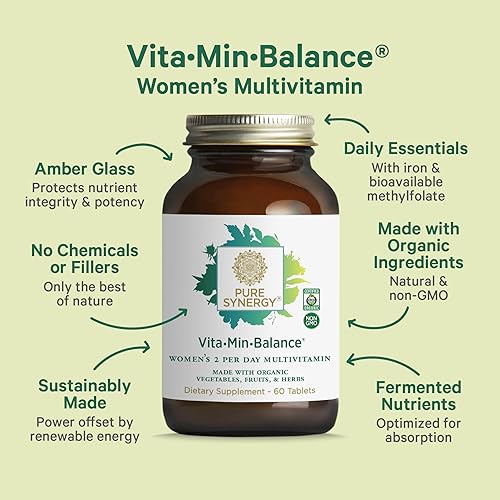 Miniatura 3 de Pure Synergy Vita•Min•Balance | 60 tabletas | Multivitamínico 2 por día para mujeres fabricado con ingredientes orgánicos, sin OMG, vegano,