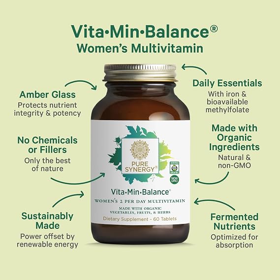 PURE SYNERGY Womens Multivitamin, Stress, and Energy Essentials Bundle | Whole Food Multi with Adaptogens | Natural Vitamin C Immune and Skin Supplement | Vegan, Non-GMO, and Organic Ingredients