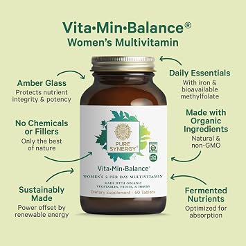 PURE SYNERGY Womens Multivitamin, Stress, and Energy Essentials Bundle | Whole Food Multi with Adaptogens | Natural Vitamin C Immune and Skin Supplement | Vegan, Non-GMO, and Organic Ingredients