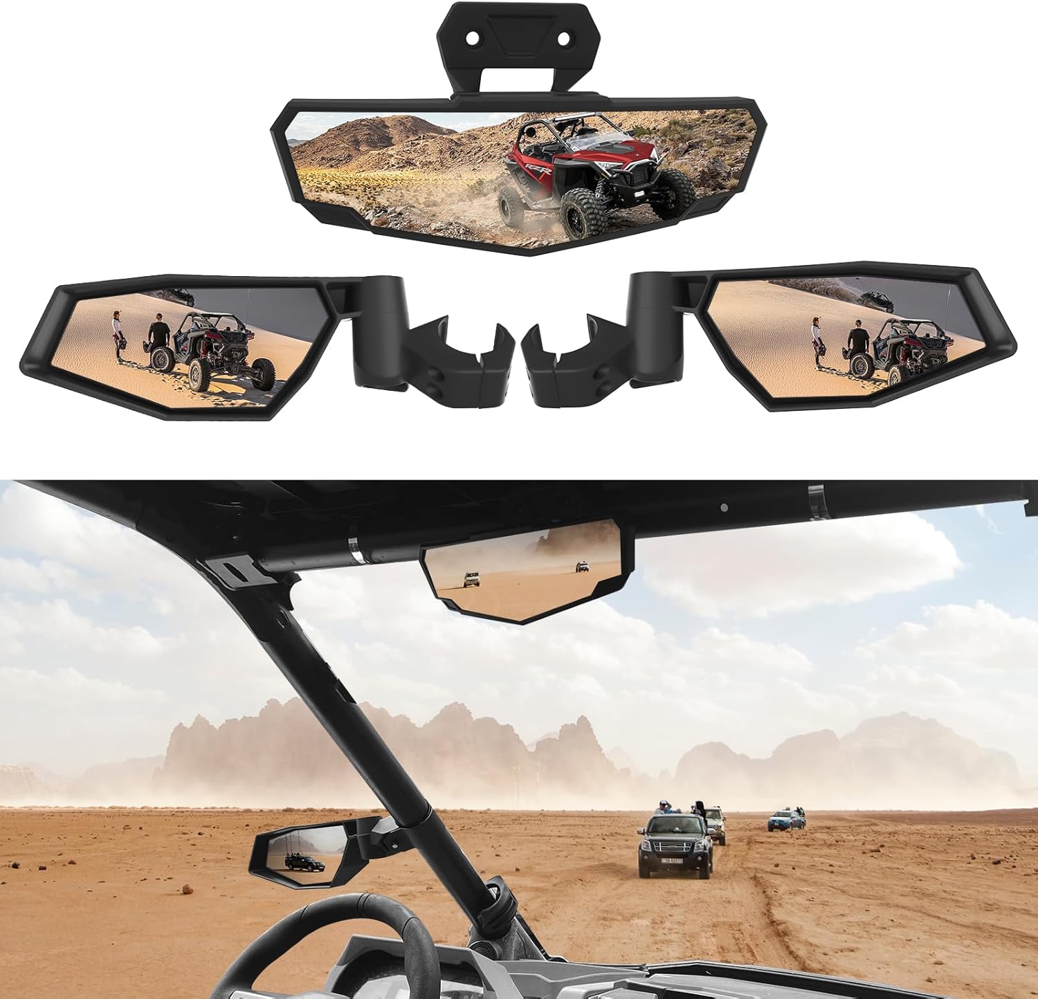 Rear View Center & Side Rearview Mirrors for Polaris RZR PRO XP/PRO XP4/PRO R/TURBO R 2020-2024, Adjustable Folding Side Mirrors Replace OEM, #2883763, 2883762, 3PCS