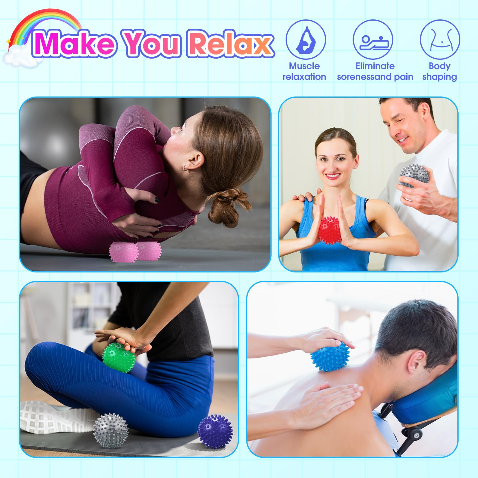 Liliful 12 bolas de masaje con pinchos, rodillo de bola de pie duro, entrenador de arco de pie firme para tejido profundo, fascitis plantar, pies, espalda, manos, dolor muscular, ejercicio, 3 pulgadas