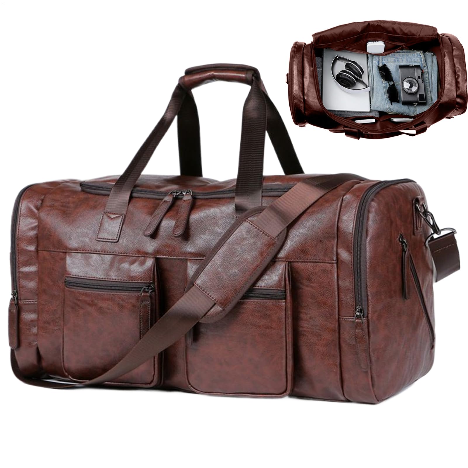 Borsa Da Viaggio Per Uomini Pelle PU Grande Capacità Portatile | Borsa Per La Palestra, Da Viaggio, Per La Notte E Tote Per Weekend Aereo Vacanza Business Abbigliamento Scarpe Papà Marito