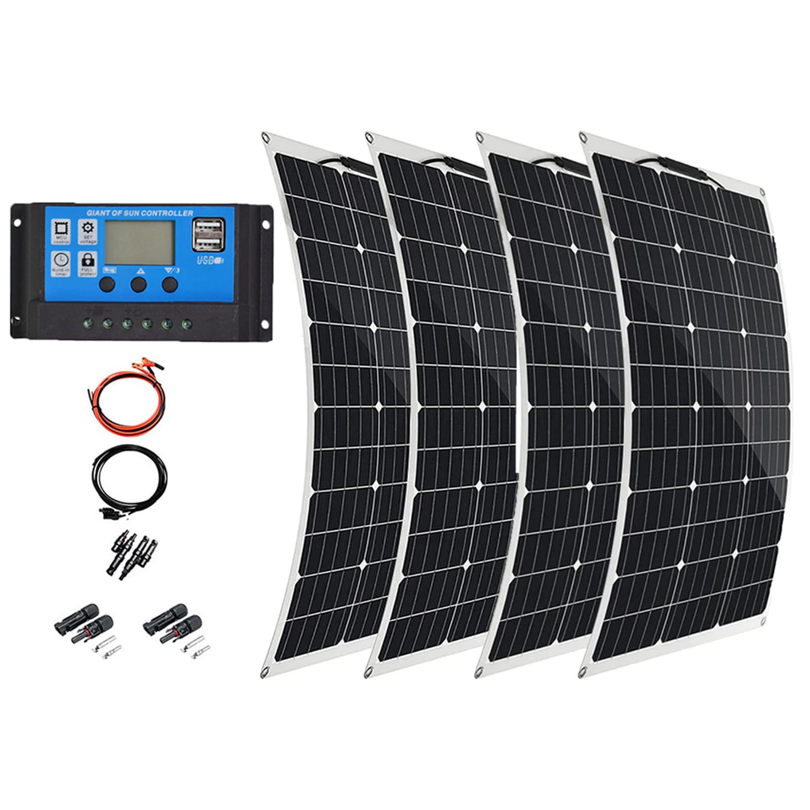 300W 12V Kit de Panel Solar Flexible Monocristalino Módulo Fotovoltaico 40A Controlador de Cargador para Baterías de 12V Autocaravana Caravana Barco Yate Automóvil 4 * 300W