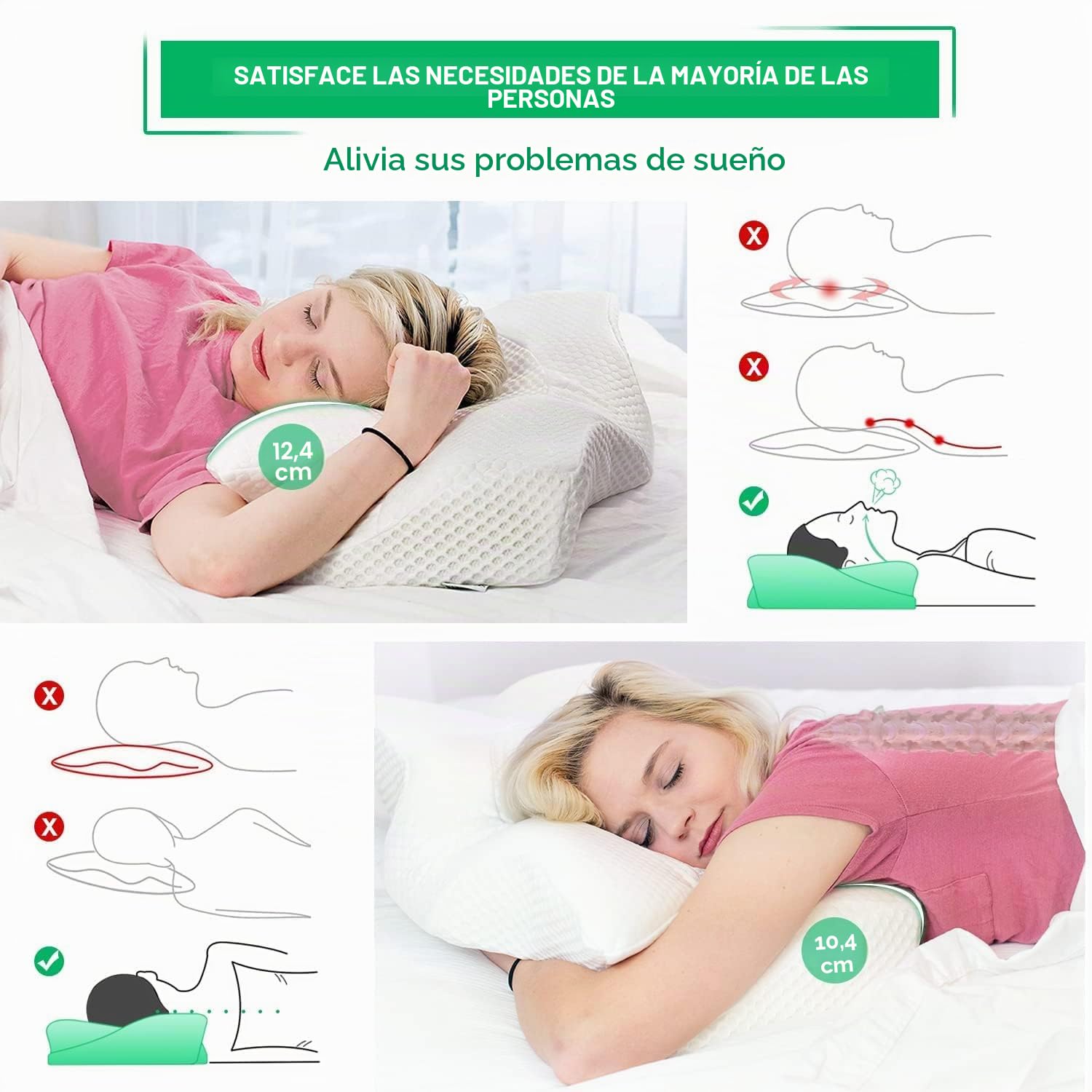 Elviros Almohada Cervical de Espuma Viscoelastica con Memoria, Almohada Ortopedica para Soporte de Cuello, Almohadas Ergonómico para Dormir de Lado y Boca Arriba 07