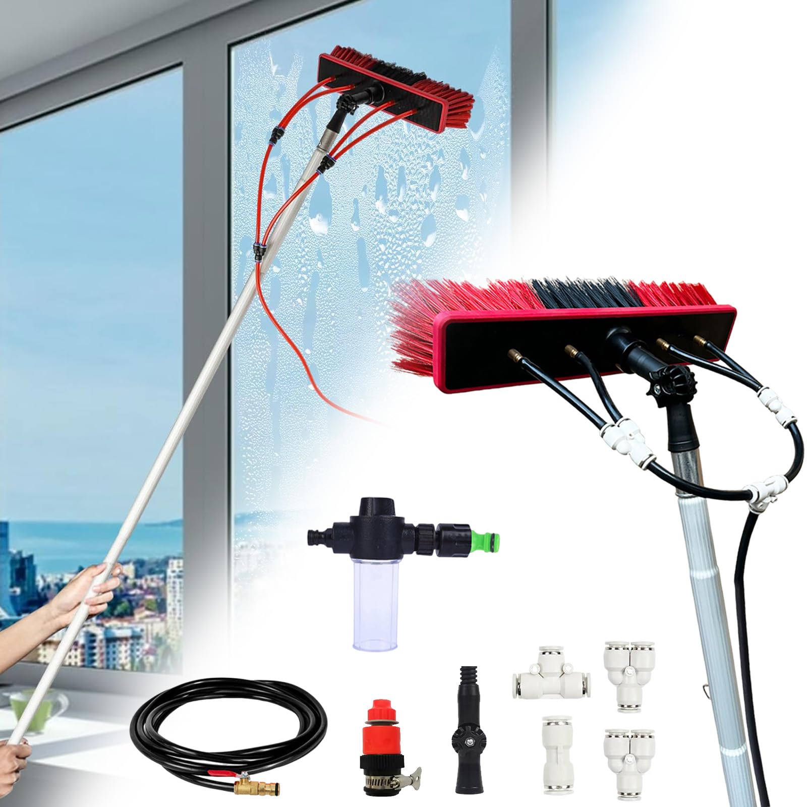 LMMIAOZ Window Cleaning Brush | 3m - 13.6m Extendable Telescopic | Water Fed Window Cleaning Pole Aluminium with Soap Dispenser | Cleaner For Solar Panels | Cleaning Equipment (3