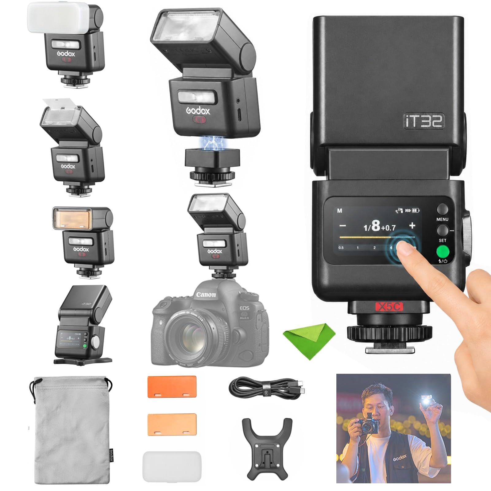 Amazon | Godox IT32 TTLフラッシュ+X5C、Canonカメラ用、タッチ