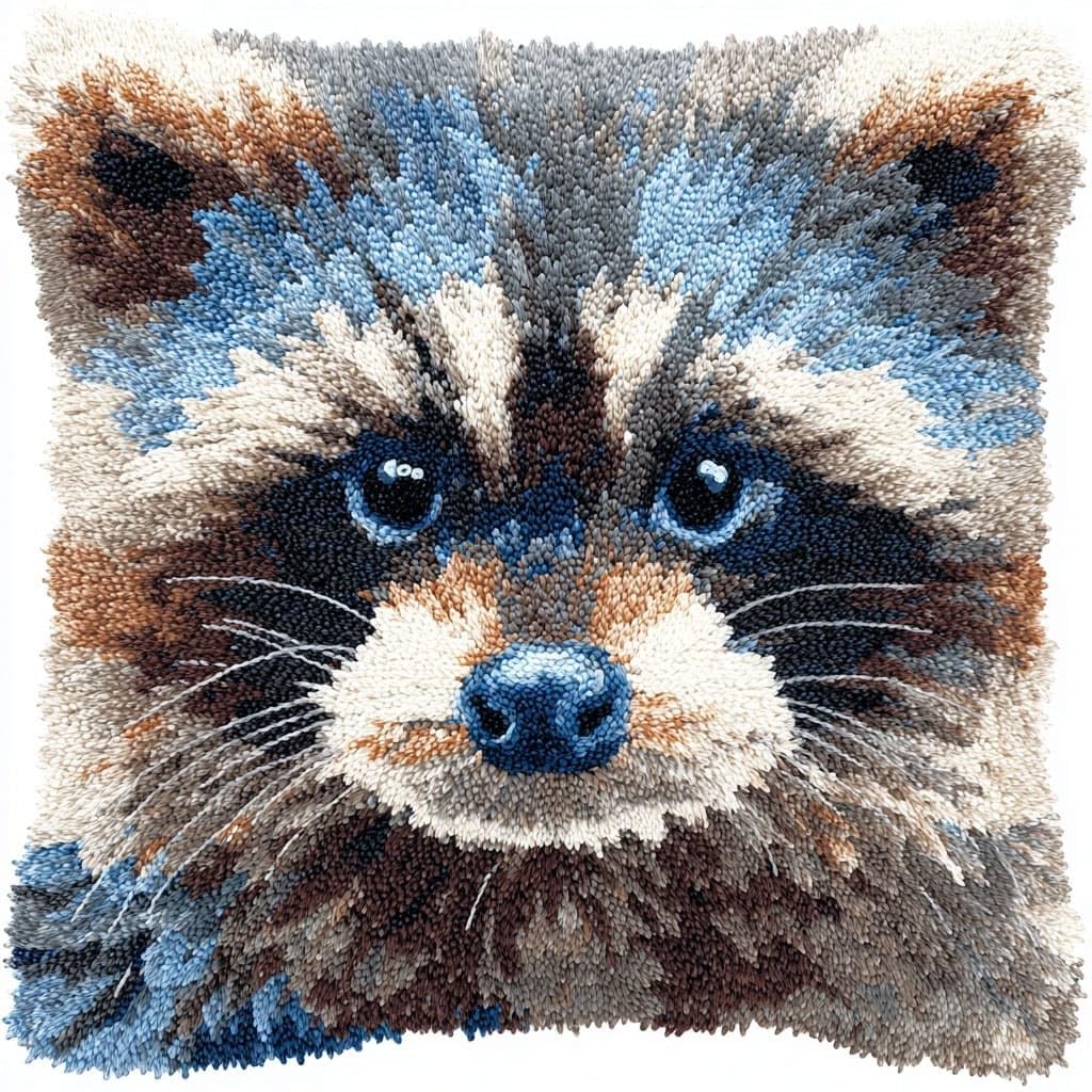 Henypt DIY Latch Hook Pillow Case Kit Raccoon