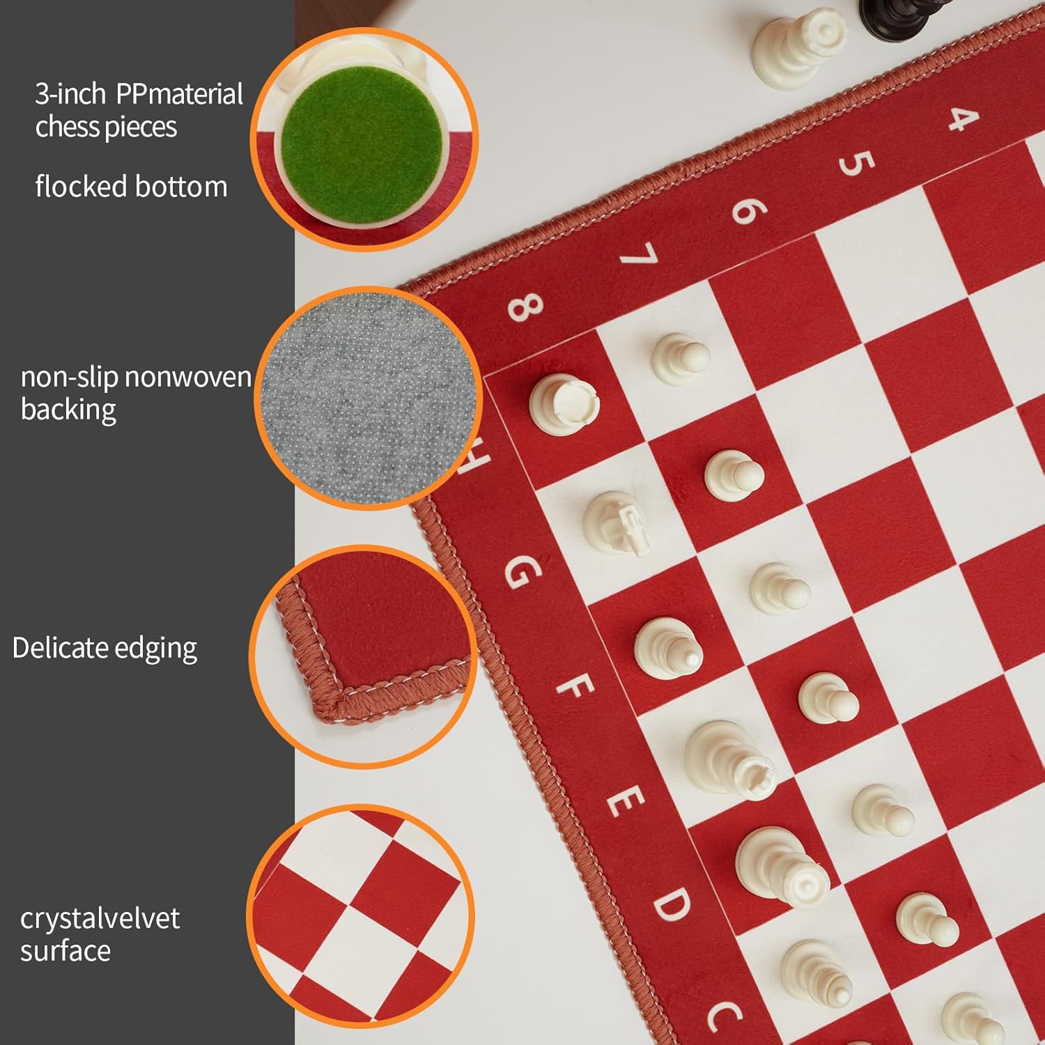 Red & White Portable Chess Set, 19.7 x 19.7 Inch Foldable Fabric Chess Rug with 3 Inch Staunton-Style Pieces, Storage Boxes & Carrying Bag, Travel Chess Game for Kids & Adults