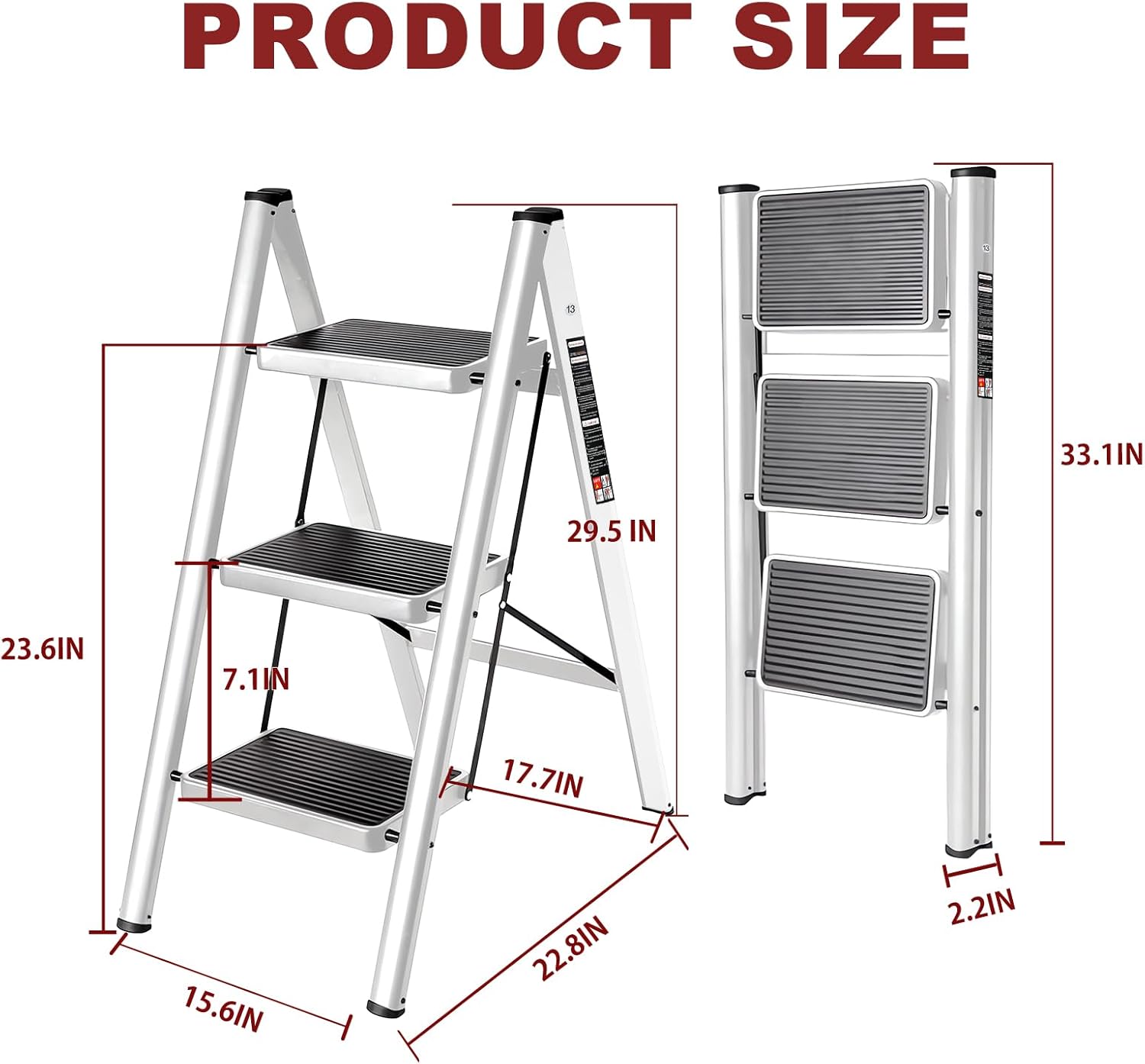 3 Step Ladder with Anti-Slip and Wide Pedal 330lbs Capacity Folding Step Ladder for Household Kitchen Office(White-P, 3 Step Ladder)