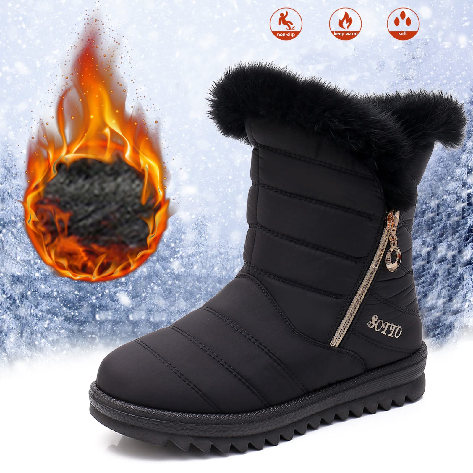 Bottes d'hiver pour femme, doublées, bottes de neige hautes, confortables, chaudes, imperméables, antidérapantes, imperméables, bottes de randonnée, bottes mi-hautes, bottes thermiques, bottes de