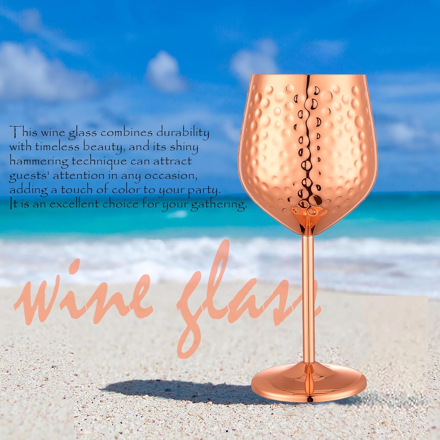 Stainless Steel Wine Glasses-18 oz Unbreakable Hammer point Wine Goblets, Elegant Unique Metal Wine Glass for Outdoor, Travel, Camping, Pool,Gift for Wine Lovers (Set of 4) (Rose Gold) - Image 3