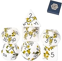 Vista 34 de Juego de dados de resina para DND, juego de 7 dados poliédricos negros D&D rellenos con papel de colores brillantes para juegos de rol