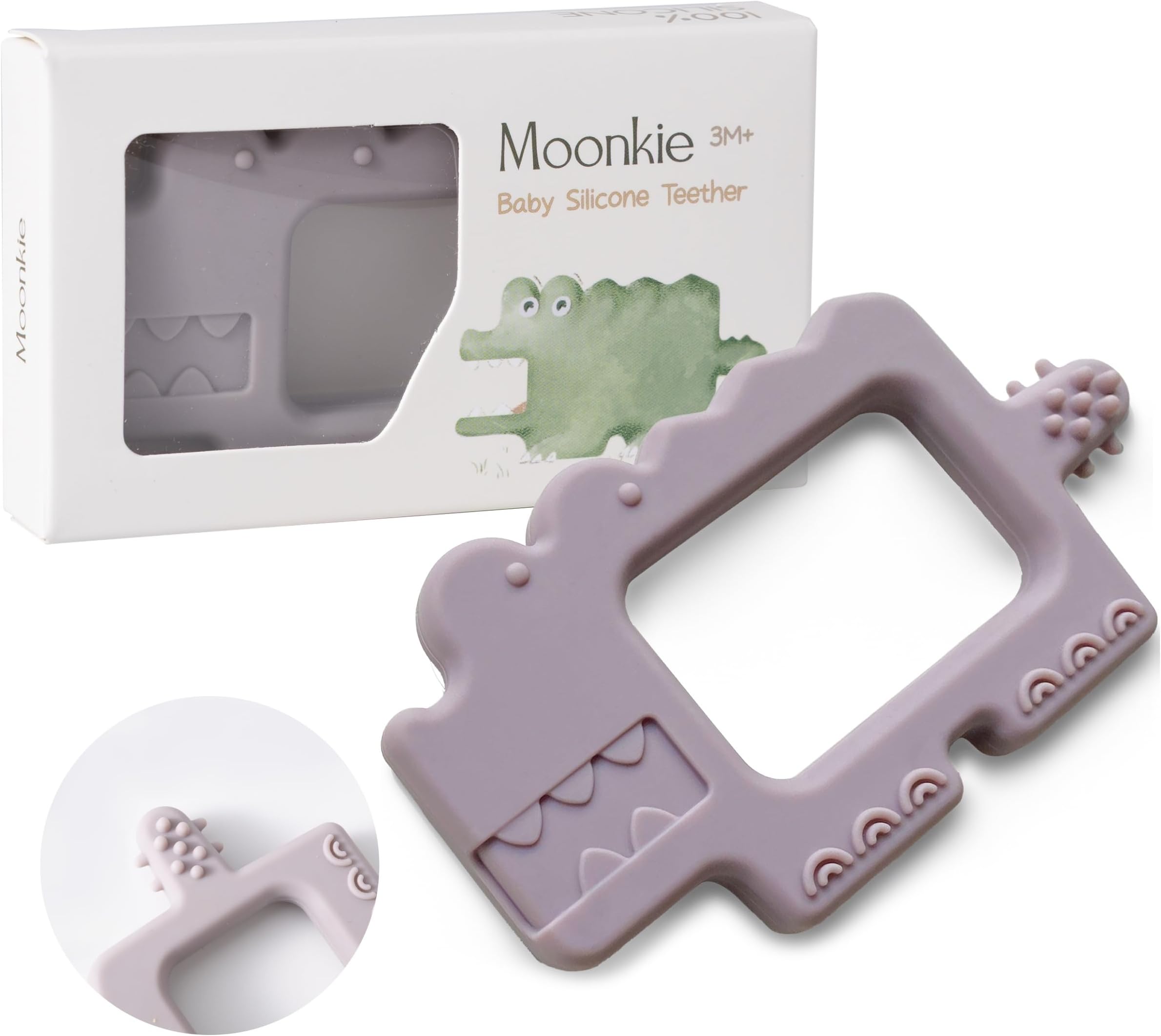Moonkie Teething Toy, Safe & Easy to Hold BPA Free Silicone Baby Soothing Teethers, Prevent Finger Sucking Teether Toys Best for Babies 0-6 6-12 Months (Crocodile Misty Purple)
