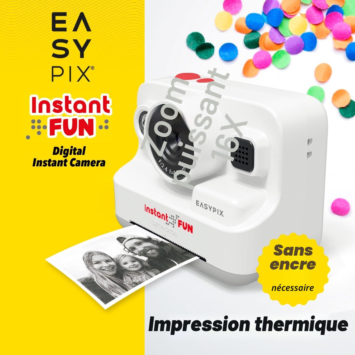 Easypix InstantFUN Appareil Photo instantané, Plaisir créatif pour Adultes et Enfants, Impression Thermique en Noir et Blanc, Papier sans BPA, Rechargeable, Impressions sans Encre