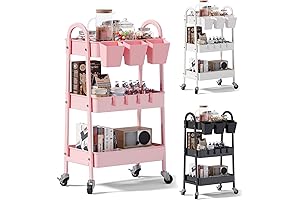 Pink 3 Tier Rolling Cart: Tidy Space Saver with Ultimate Functionality