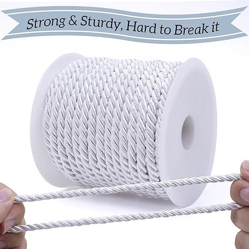 Miniatura 3 de LEREATI Cuerda de seda trenzada de 27 yardas, cuerda negra suave de satén, cordón de nailon de 0.197 in, cuerda decorativa gruesa, cordón para