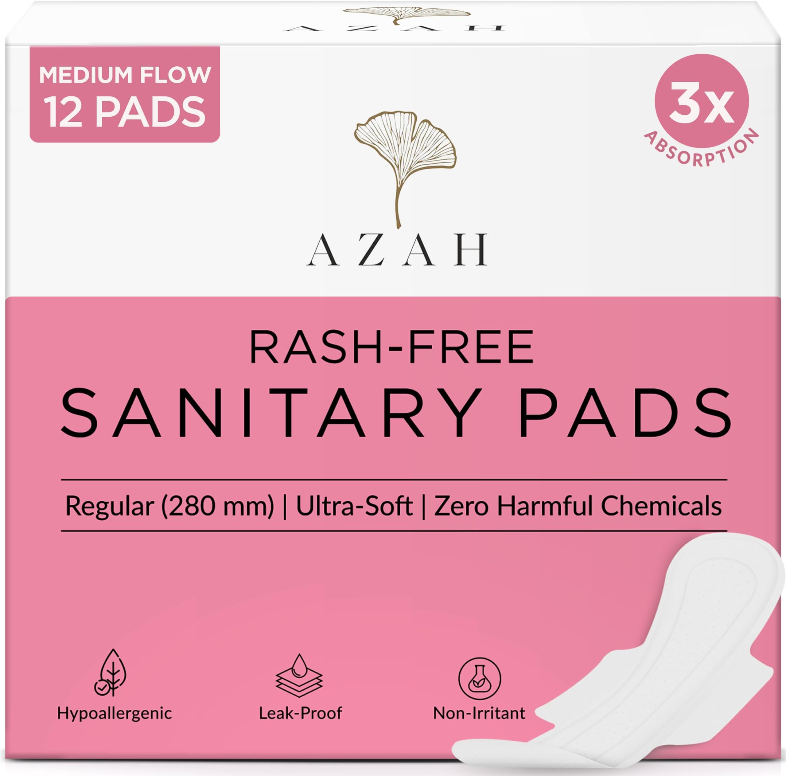 AZAH Sanitary Pads for Women Regular [Pack of 12] 100% Rash-Free sanitary napkins | 3x More Absorption, Cottony Soft and Dry Top Cover for heavy Flow | Toxin Free, Locks Odour, Leak-Proof