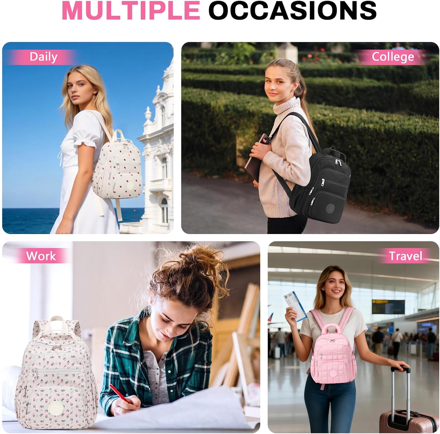 Sisipoet Mini Backpack for Women, Corduroy Small Backpack for Ladies Bookbag Purse for Women with Handy Wallet and Luggage Strap, Beige Tulip