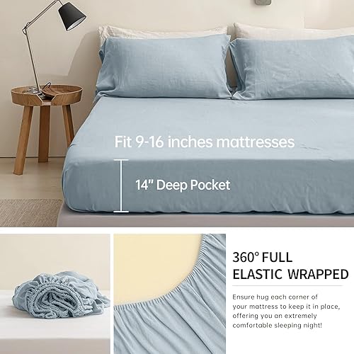 Miniatura 3 de Simple&Opulence - Juego de sábanas de lino 100% lavado, estilo básico, 4 piezas (1 sábana encimera y 1 sábana bajera y 2 fundas de almohada), lino