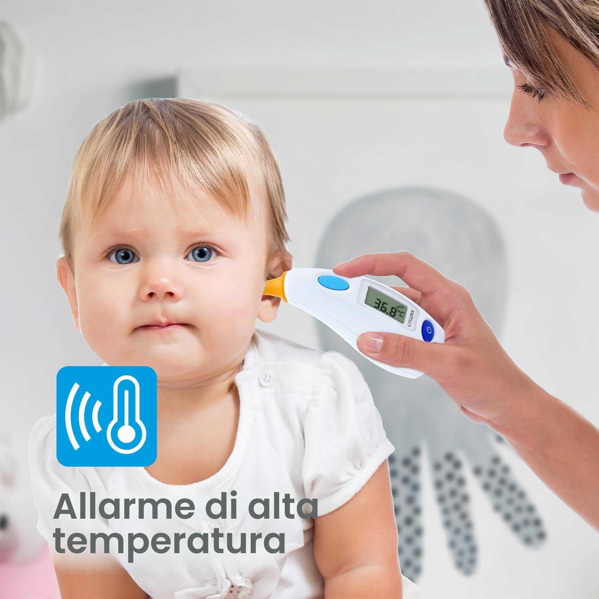 CITIZEN CTD504 Termometro digitale antibatterico orecchio per adulti e bambini. Misura molto veloce - solo 1-3 secondi. 12 set di memoria. Letture accurate e veloci per adulti e bambini.