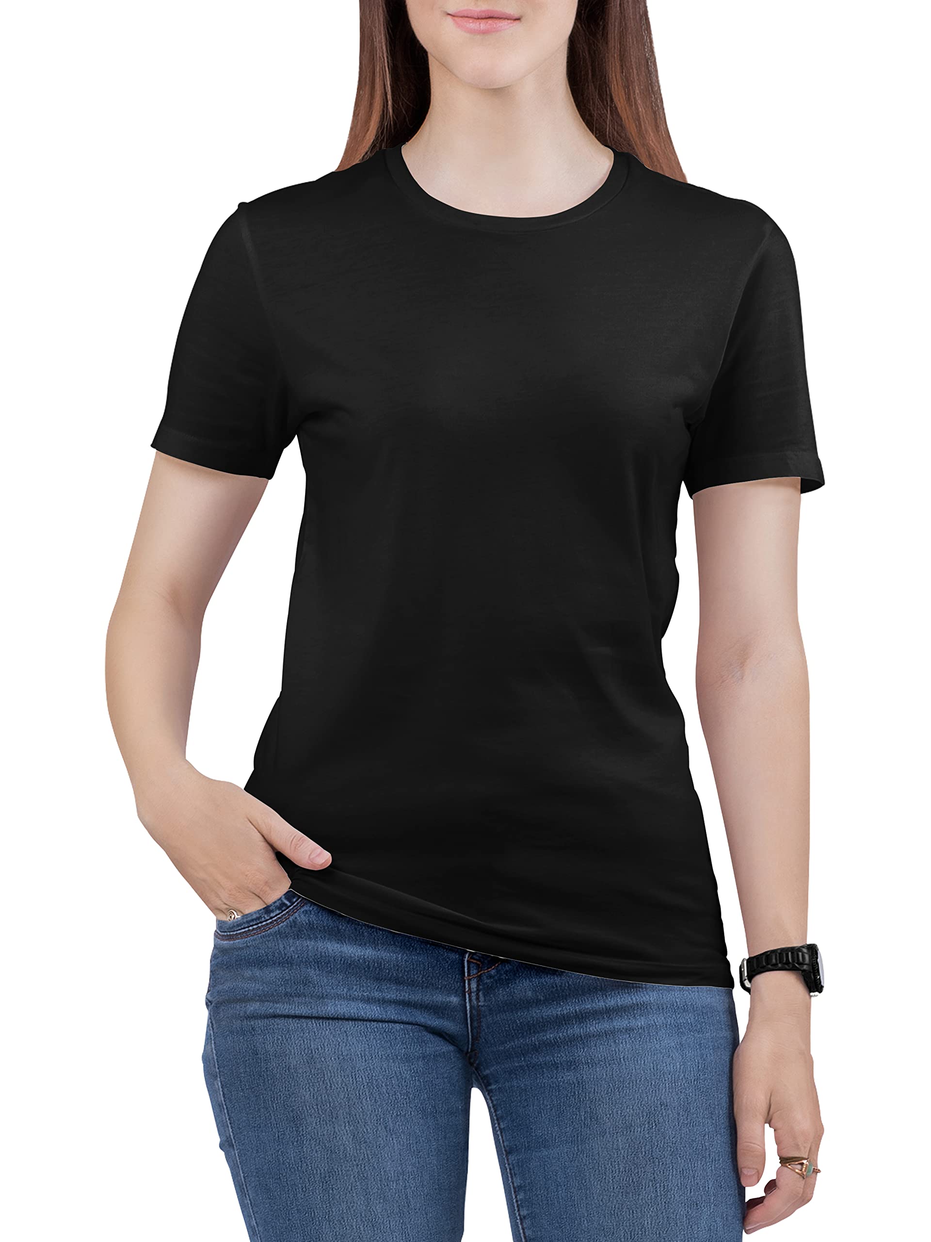 Women's Round Neck Short Sleeves Plain Cotton T-Shirt