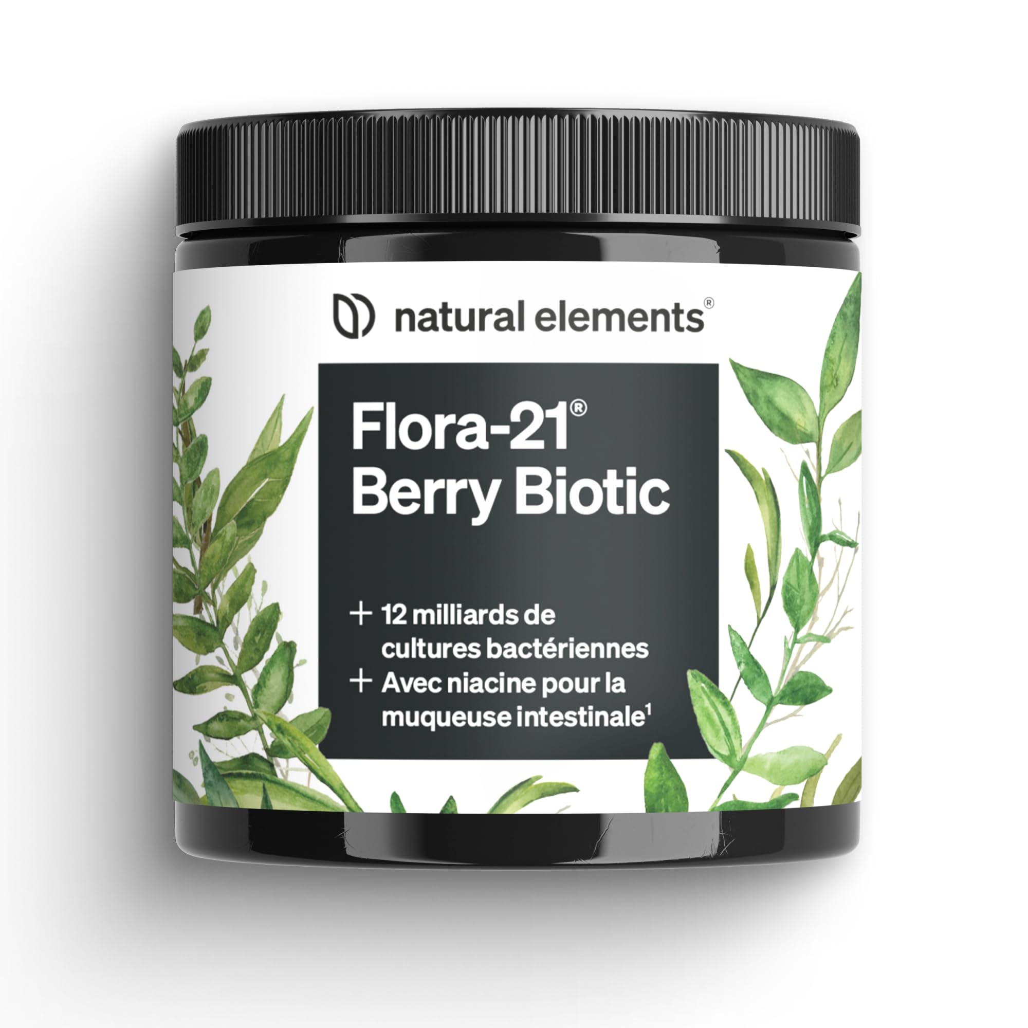 21 Flora Berry Biotic – Poudre pour boisson aux baies – 13 souches de bactéries avec fibres & complexe de vitamines B – 12 milliards d’UFC par portion – 30 portions goût fraise – Vegan