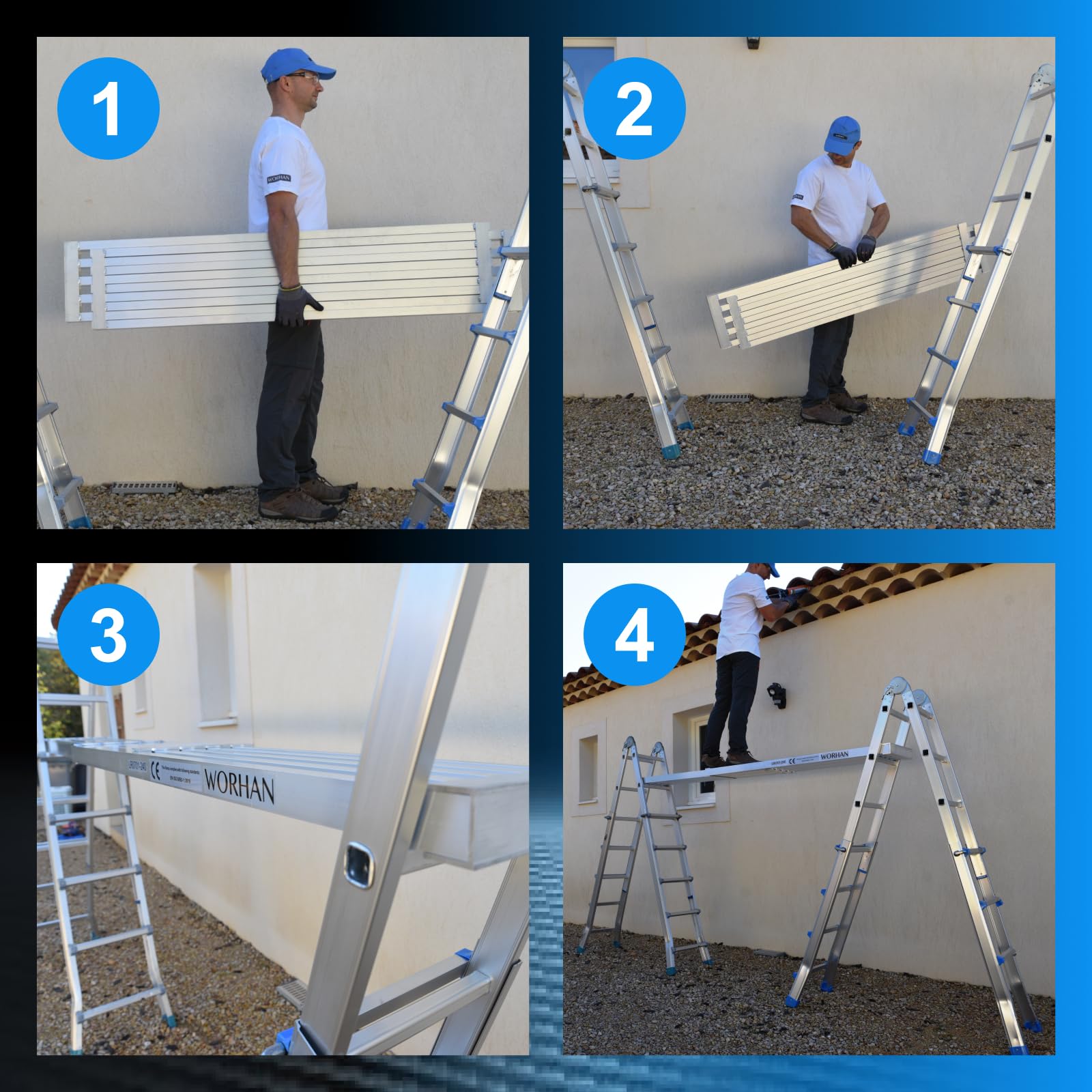 Plateforme Extensible de Travail Télescopique Planche Extra Robuste jusqu'à 300kg avec 2 Poignées Surface Gravée Antidérapante TP300