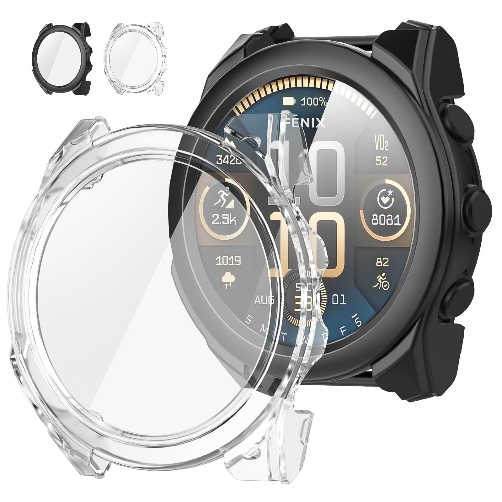 Diruite 2 Pieces Cover for Garmin Fenix 8 47 mm Protective Case, HD Anti-Scratch PC Case for Garmin Fenix 8 47 mm Tempered Glass Screen Protector