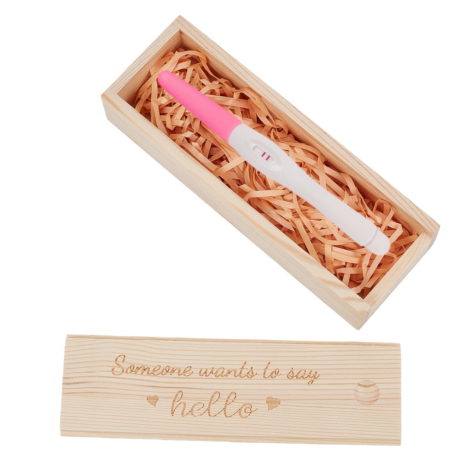 NICENEEDED Pregnancy Test Keepsake Box, Surprise Pregnancy Announcement Box Wooden Memory Souvenir Collection Box with Raffia Ribbon, Baby Reveal Gift for Husband Grandparents Parents