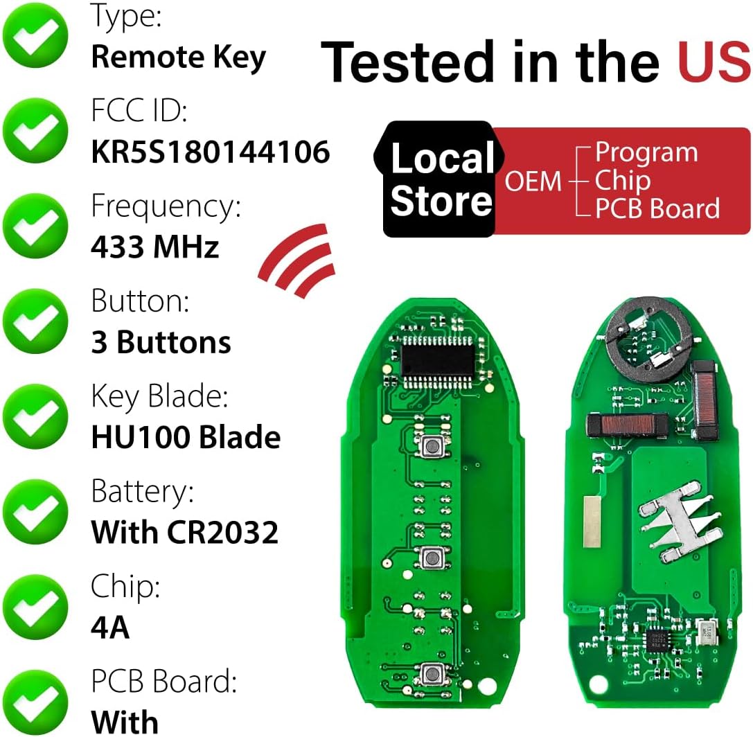 Replacement for 2014 2015 2016 2017 2018 Nissan Rogue Key Fob Remote Control KR5S180144106 3 Buttons 433MHz - Image 4
