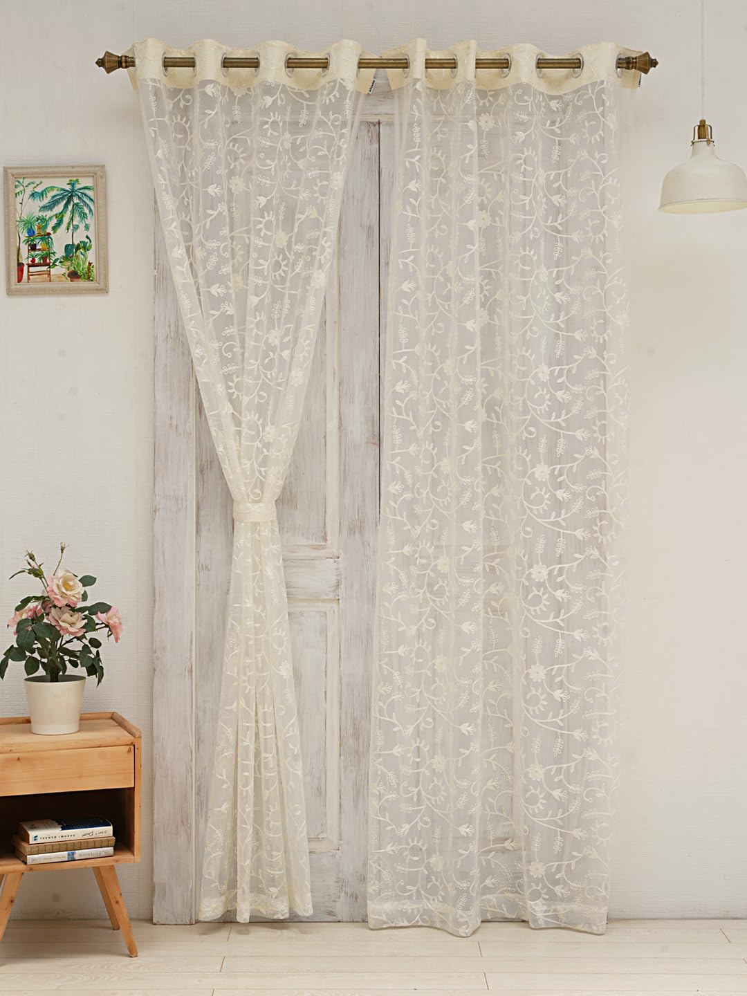 ARiANA Floral Sheer Polyester Curtain – 1 Piece Elegant Room Enhancement (White, Door - 7 ft 2 inches - PK1)-picture-10