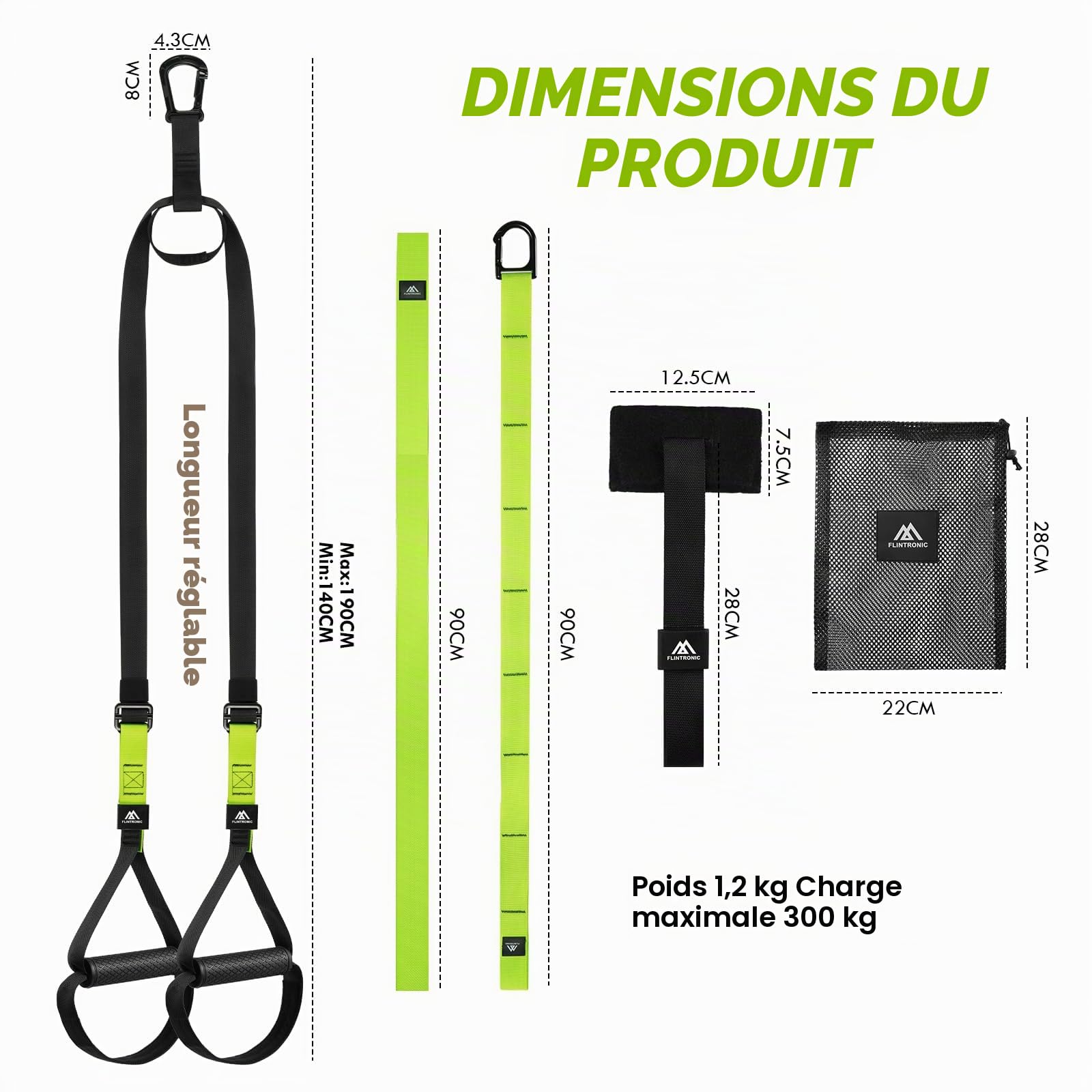 flintronic Kit d'entraînement à Suspension, Sangles de Suspension Multifonction Kit, d'entraînement Tout-en-Un avec Sangles Réglables pour Brûler des Graisses, Construire du Muscle