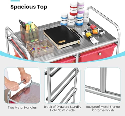 Miniatura 7 de Giantex Carrito rodante de 10 cajones, organizadores de aula, carrito de almacenamiento con ruedas, para profesores, oficina, hogar, suministros
