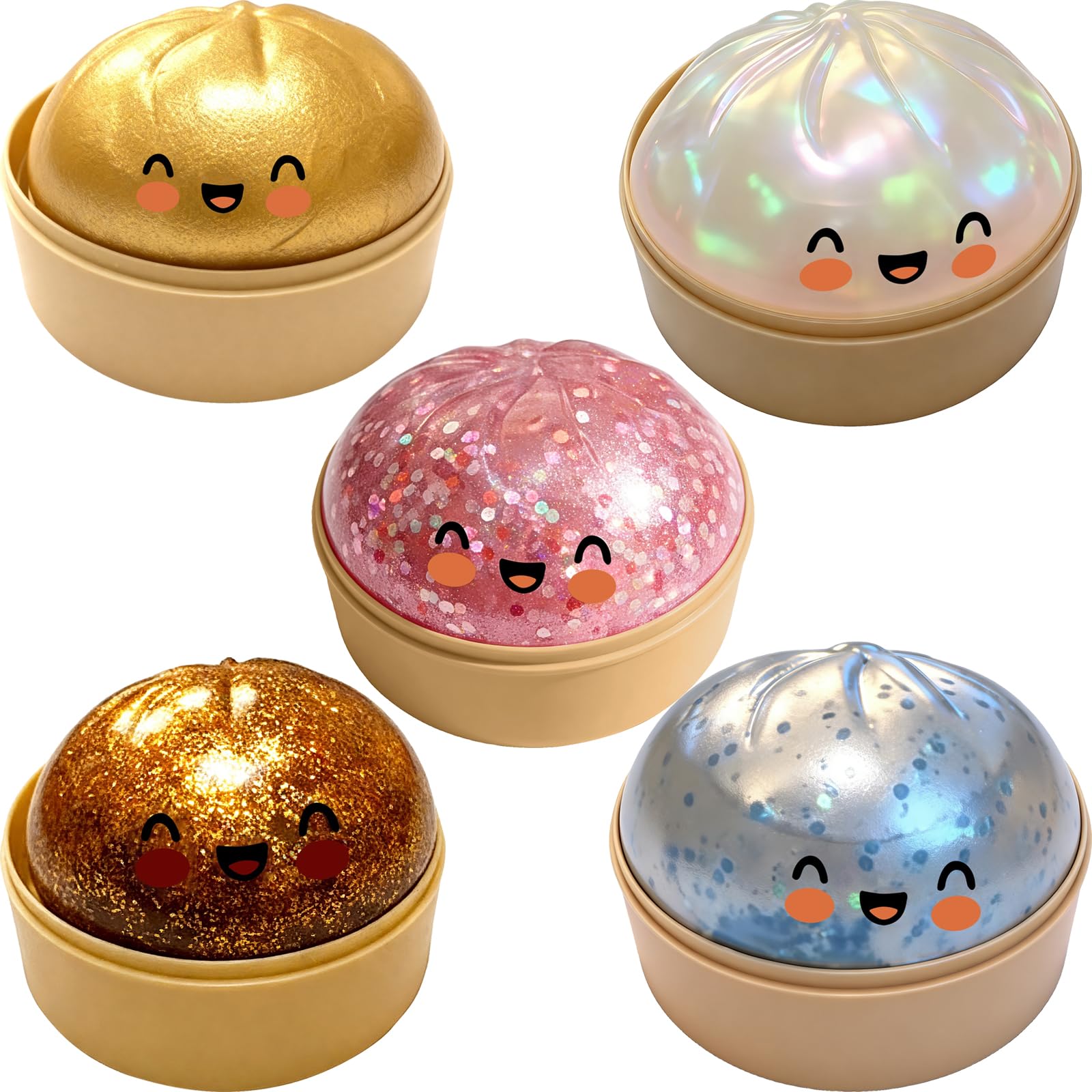 Giant Dumpling Squishy, Colorful Dumpling Stress Fidget, Glitter Dumplings Squishies Toy, Stress Relief Squishy Toys, Cute Soft Glitter Calming for Relaxation Boys Girls Children Adults (5pcs) — image 1