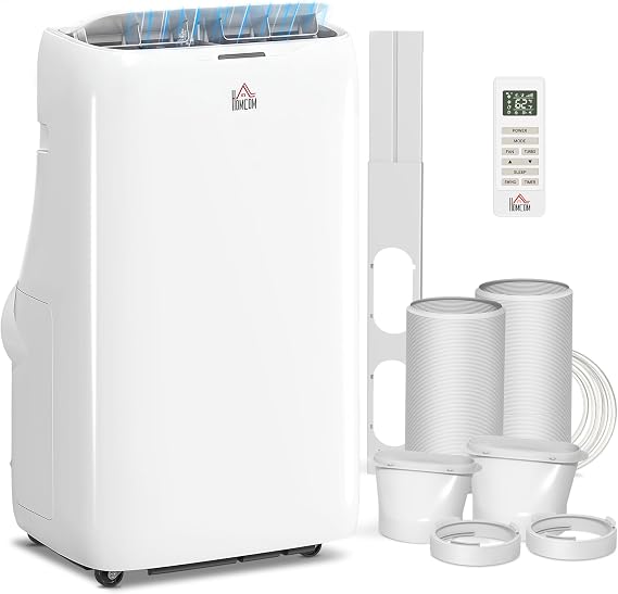 HOMCOM Dual Hose Portable Air Conditioner High Efficiency Inverter, 3-in-1 14000 BTU AC Unit with Cool, Dehumidifier, Fan, for Room up to 700 Sq. ft, Includes Remote & Window Kit