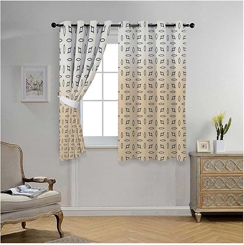 Miniatura 3 de YANFENQI Cortinas para Habitacion Cream Coloured Geometric Checked Curtains for Door Blackout Fabric 110Inch Width by 96Inch Length,2 Panels