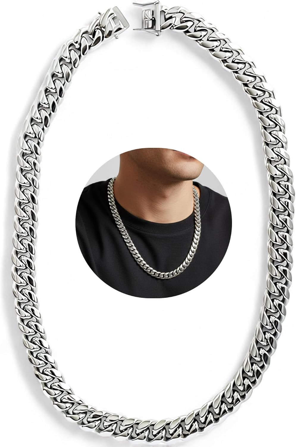 White Gold Cuban Link Chain Necklace for Men Real 14MM 14K Karat Diamond Cut Heavy w Solid Thick plated Clasp US Made - Image 4