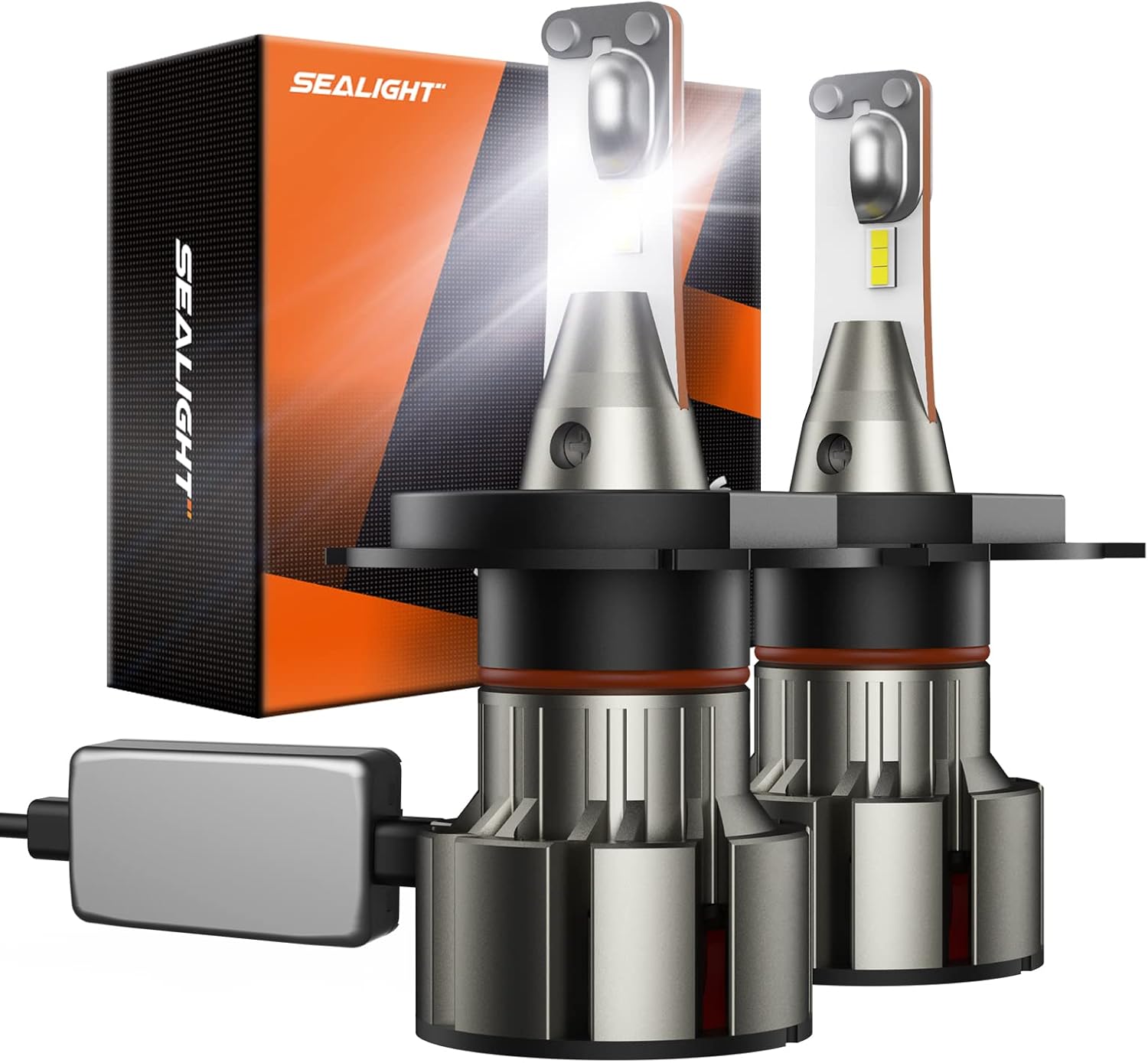 SEALIGHT H4/9003 LED Bulbs, 100W 6000K Xenon White LED Light with Fan, 800% Brightness Night Driving Vision, 50000 Hour Lifespan, Plug and Play, Pack of 2
