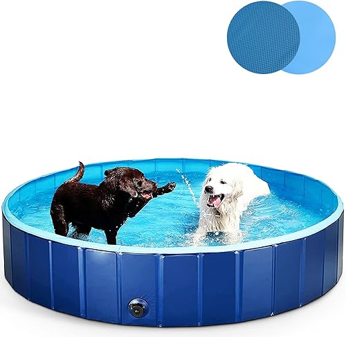Tofern Piscina plegable para perros al aire libre PVC plegable para mascotas para perros pequeños y grandes color gris cian L
