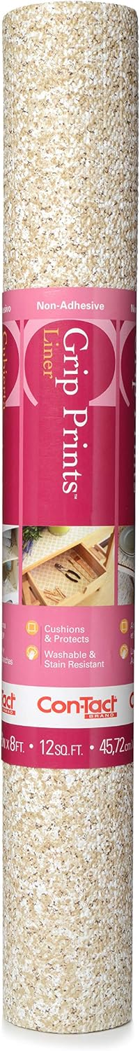 Con-Tact Brand Grip Prints Shelf Liner, Durable and Non-Adhesive Liners, Non-Slip Drawer and Cabinet Liner, 18" x 8', Beige Granite, Pack of 1 Roll