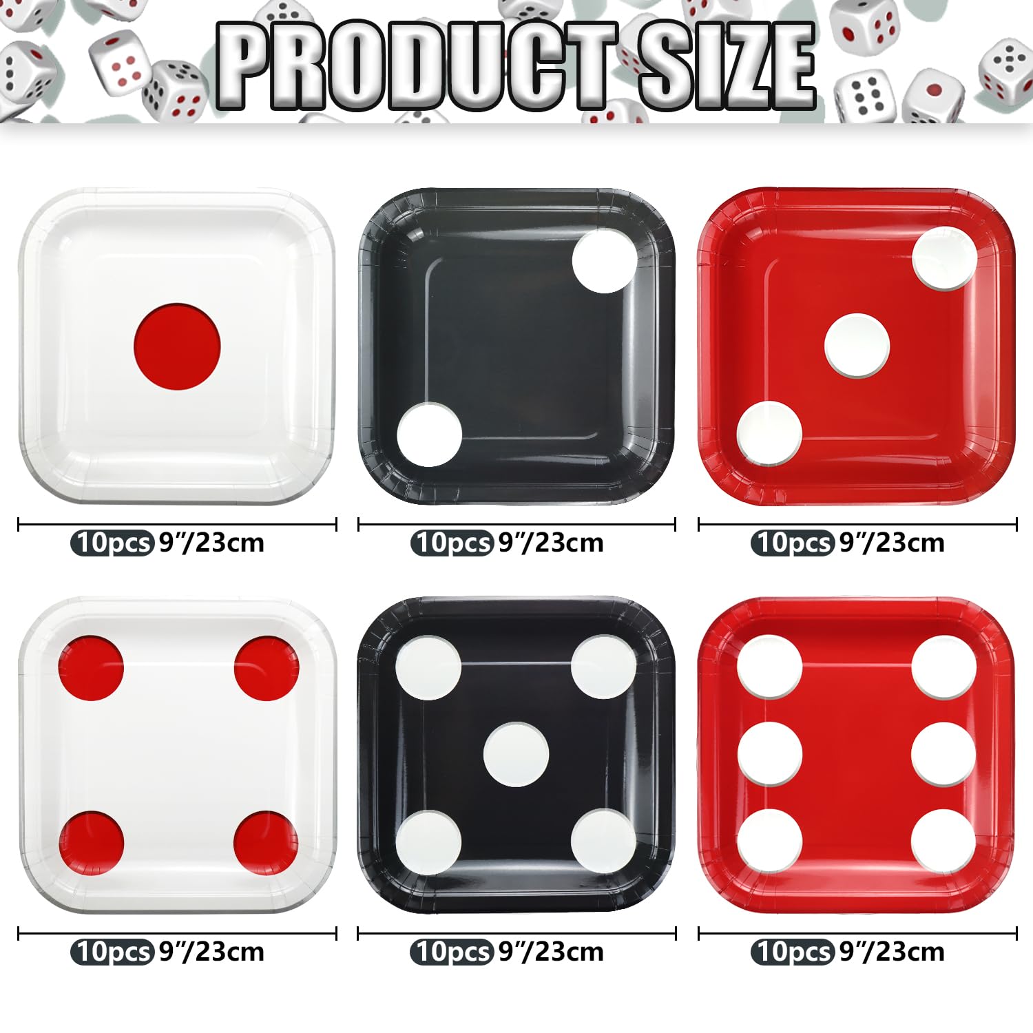 APUXXJUPA 60 Pcs Casino Dice Plates, Dice Theme Dinnerware for Casino Party Decorations Game Night Themed Party Supplies - Image 2