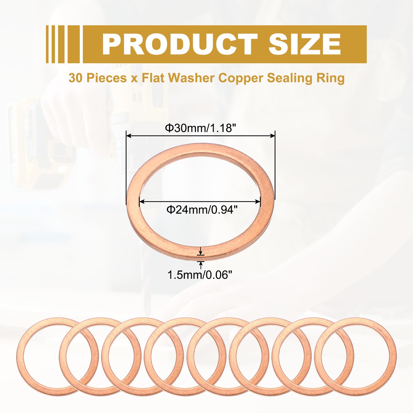 PATIKIL M24 Copper Washer Sealing Ring - Image 2