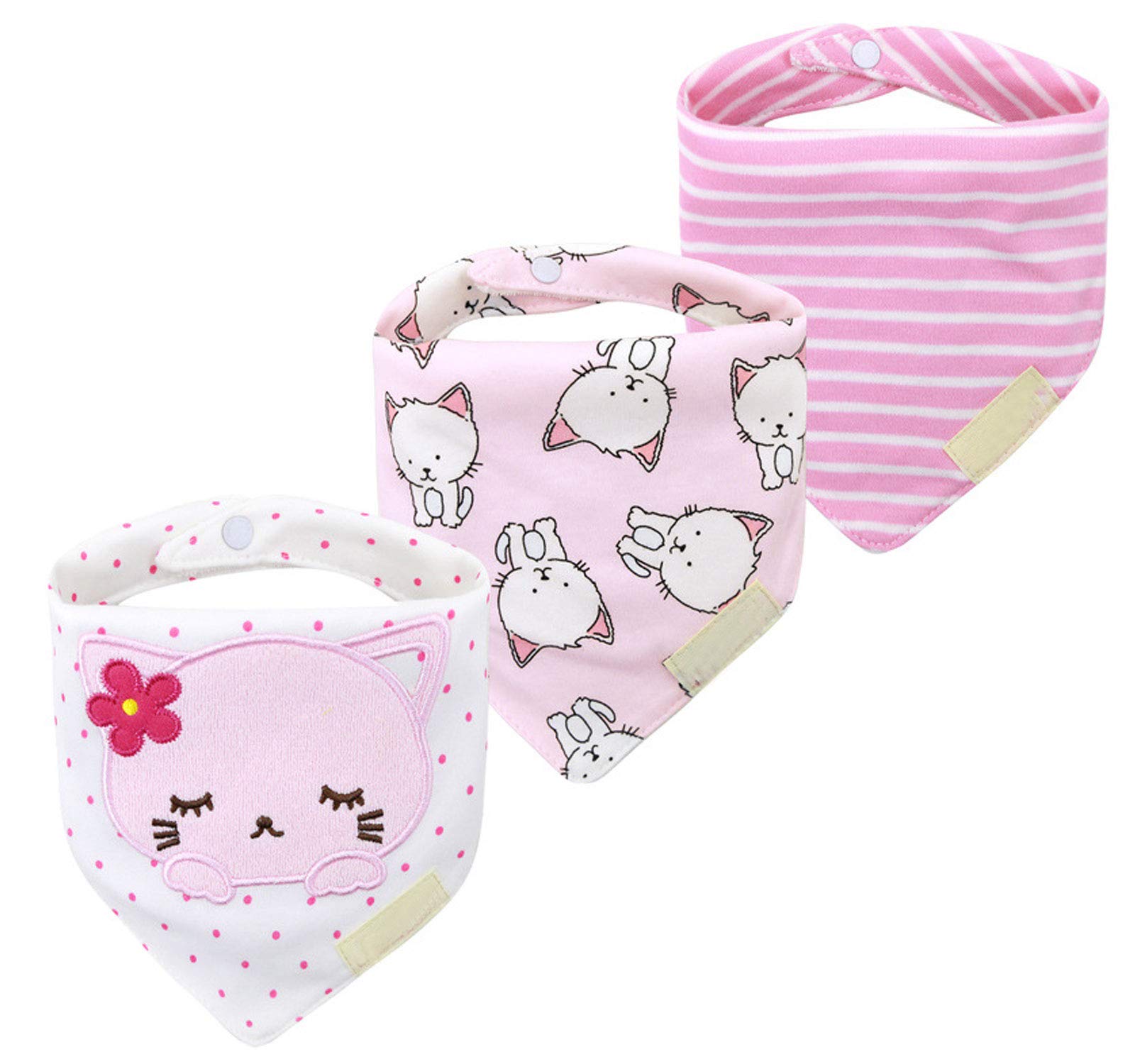 JZLPIN Baby Dribble Bib, Toddler Bandana Bib 3 Packs Super Absorbent Cotton Feeding Bibs 79-Pink Cats