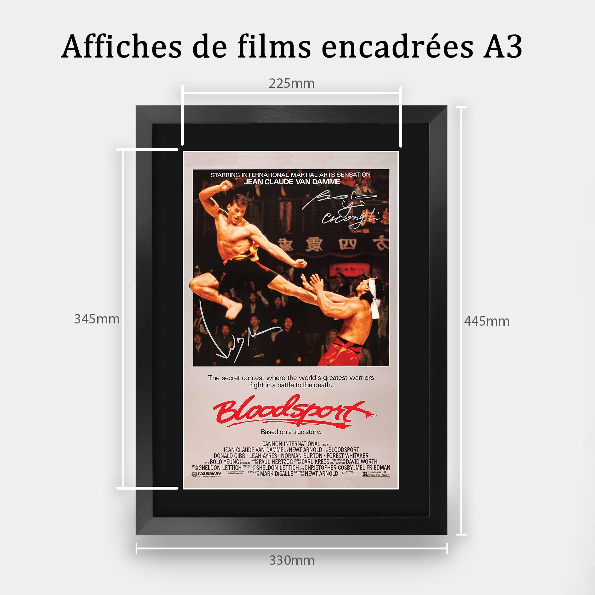HWC Trading FR A3 BloodSport Jean-Claude Van Damme Cadeaux imprimés affiche photo autographe signée pour les fans de cinéma - A3 Encadré