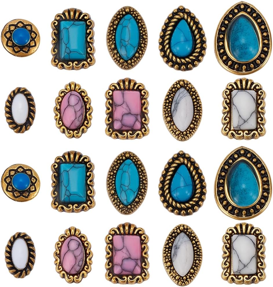 50Pcs 10 Styles Turquoise Jewelry Nail Charms Western Nail Art 3D Gold Alloy Teardrop Round Oval Tibetan Vintage Small Gems Beads Cabochons for Manicure Hair Clip Phone Case Album DIY Craft