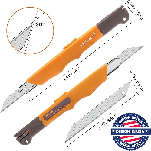 Miniatura 7 de MulWark 100 cuchillas de repuesto de cuchillos de 0.354in a presión, de 30 grados, hoja de corte de precisión afilada multiusos para cuchillos de