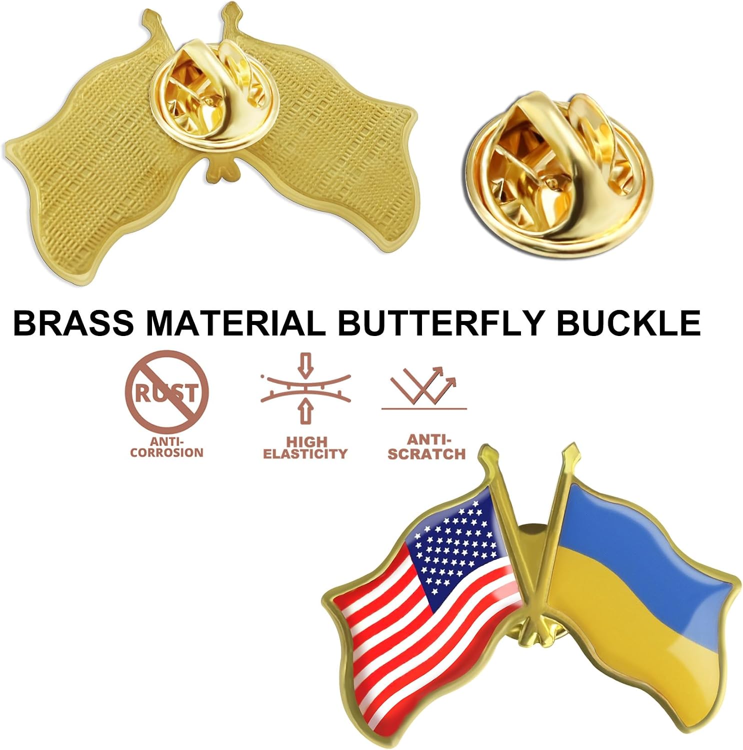 6/12/50/100 Pack-American Ukrainian Ukraine Friendship Flag Pins Bulk -1.5”